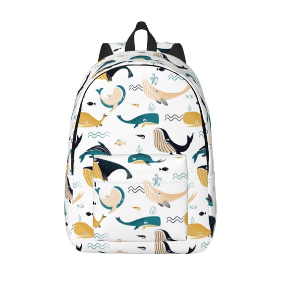 Picia Cute Whale Printed Canvas Daypack - Stylish and Durable Vintage Compact Backpack - Class, Work, Travel, or Laptop Bookbag,Organized Compartments-Small