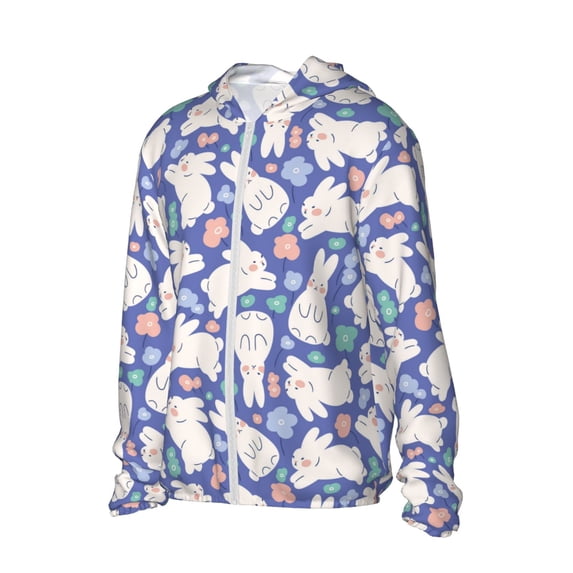 Picia Cute White Rabbit Women's Men's UPF 50+ Sun Protection Hoodie Shirt Long Sleeve SPF Fishing Outdoor UV Hiking Lightweight Shirts-