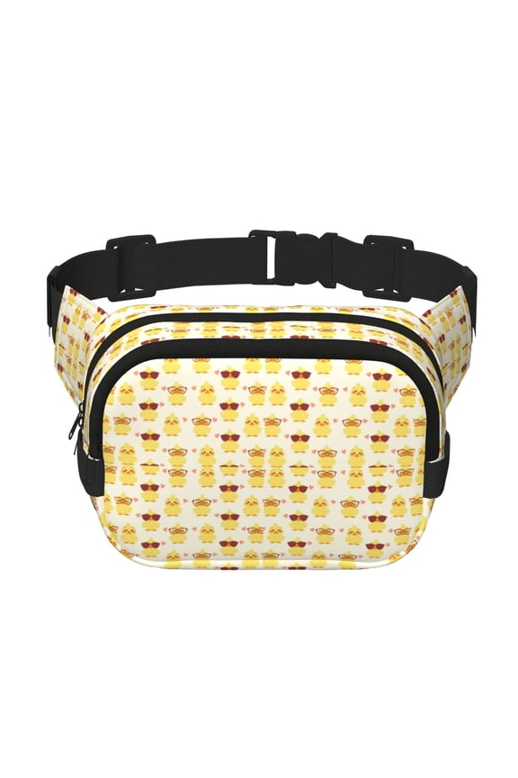 Cute Yellow Duck Print Square Double-Layer Waist Bag Mini Adjustable Waist Belt Bag Exercise Running Travel Hiking