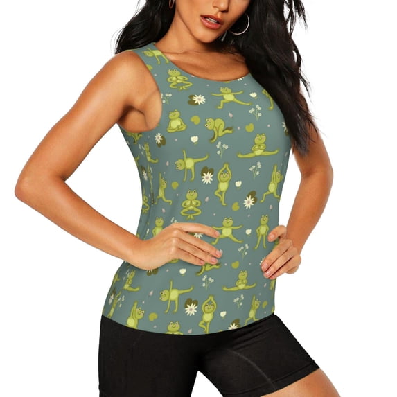 Picia Cute Yoga Frogs Pattern Women's Workout Tank Top,Breathable Activewear,Slim Fit Athletic Top,Versatile Workout Moisture-wicking top-Small