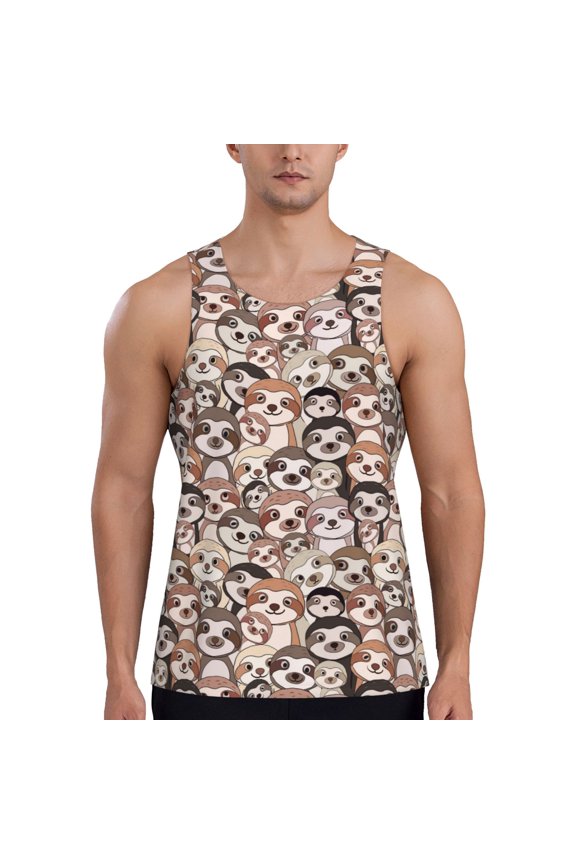 Cute brown sloth monkey Printed Men’s Performance Tank, Men's Workout Tank Top Moisture-Wicking Tank Top Muscle tee, Breathable Workout Shirt-