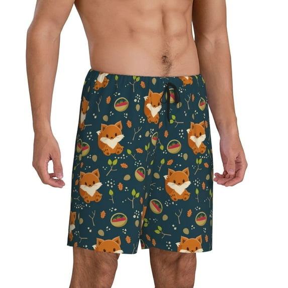 Picia Cute plant fox Pajama Shorts for Men, Men's Pajama Bottoms, Sleepwear,Short Pajama Pants-Large