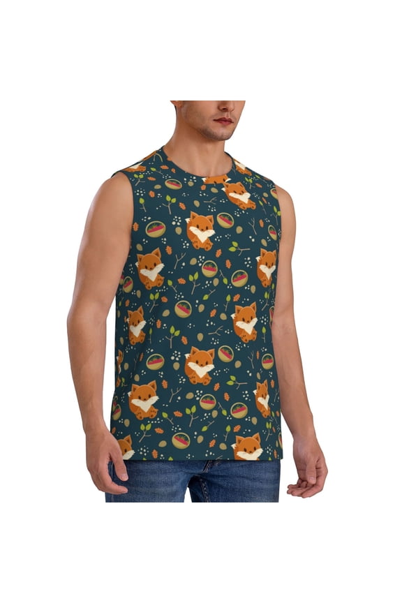 Cute plant fox mens Cotton Tank Undershirts , Moisture-wicking Ribbed Tanks, Lightweight Cotton Tank Undershirts-Small