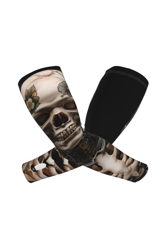 Cyber Skeleton With Tattoos Arm Sleeves for Men and Women - Tattoo Cover Up UPF 50+ Cooling Sports Sleeve for Basketball Golf Football-One Size