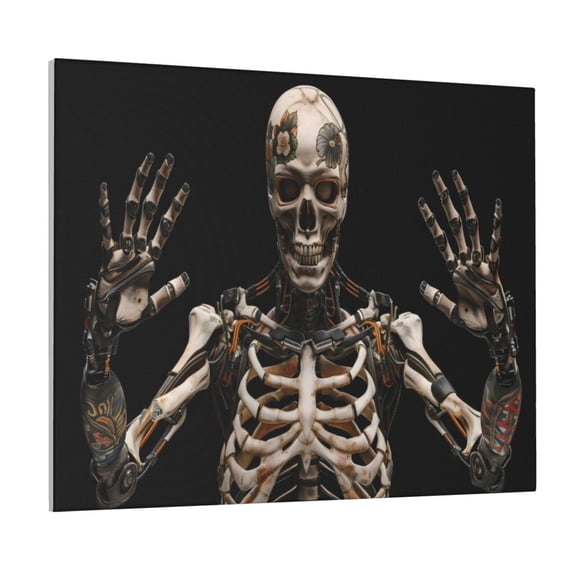 Picia Cyber Skeleton With Tattoos Pattern Decorative Picture – Unique Wall Art, Modern Canvas Print for Trendy Interiors (Horizontal)