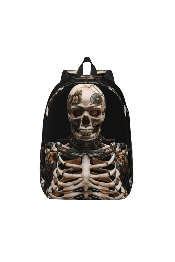 Cyber Skeleton With Tattoos Printed Canvas Daypack - Stylish and Durable Vintage Compact Backpack - Class, Work, Travel, or Laptop Bookbag,Organized Compartments-Small