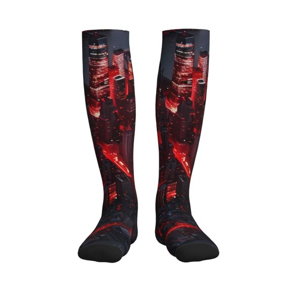Picia Cyberpunk Cityscape Lights Printed Sports Compression Socks - 15-20mmHg Graduated Compression, High-Performance Soft and Breathable Socks for Men and Women