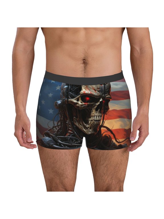 Cyberpunk Skull American Flag Pattern Men’s Boxer Briefs – Soft & Breathable Underwear, Stretchy & Comfortable Fit, Supportive Pouch Design, Moisture-Wicking-Medium