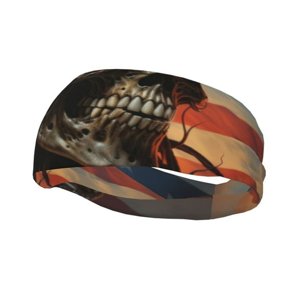 Picia Cyberpunk Skull American Flag Print Mens Running Headband,Mens Sweatband Sports Headband for Running,Cycling,Basketball,Yoga,Fitness Workout