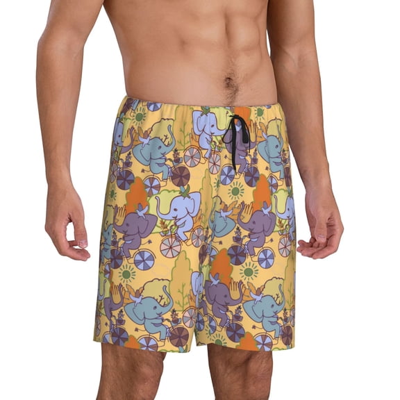 Picia Cycling Elephant On Bicycle In Park Pajama Shorts for Men, Men's Pajama Bottoms, Sleepwear,Short Pajama Pants-XX-Large