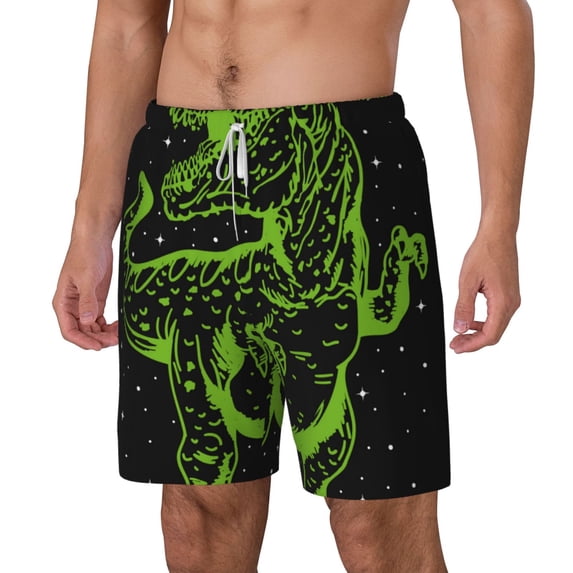 Picia DINOSAUR IN SPACE pattern Mens Swim Trunks with Compression Liner Stretch Beach Shorts Quick Dry with Zipper Pockets No-Chafing Board Shorts-X-Large