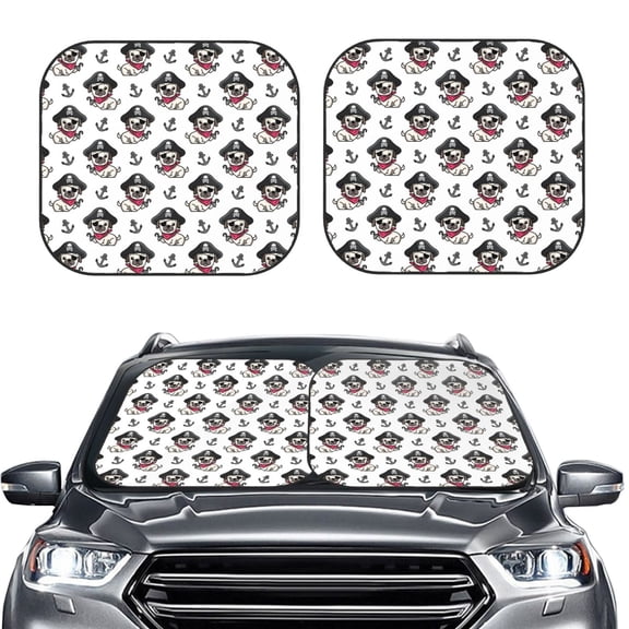 Picia DOG IS WEARING PIRATE COSTUME 2 Piece Car Windshield Sun Shade Foldable | Foldable Sun Shield for Front Window Blocks UV Rays and Keeps Your Vehicle Cool-Medium