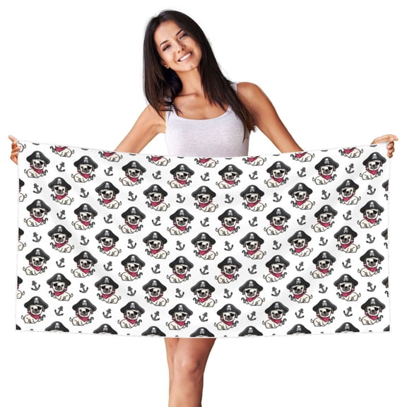 Picia DOG IS WEARING PIRATE COSTUME Print Silver Fox Velvet Beach Towel,Quick-Dry Beach Towel,Lightweight Travel Towel,Portable Beach Towels