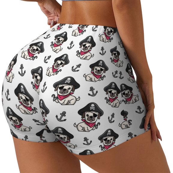 Picia DOG IS WEARING PIRATE COSTUME Printed Workout Shorts for Women Seamless Scrunch Butt Lifting High Waisted Yoga Gym Booty Running Moisture-wicking Short Pants-Medium