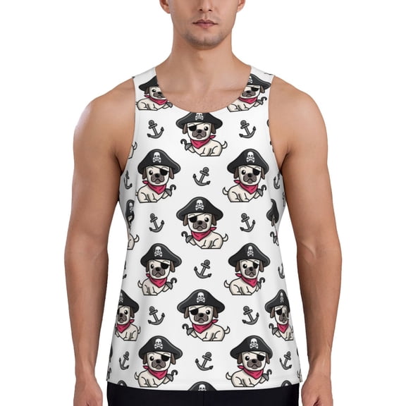 Picia DOG IS WEARING PIRATE COSTUME Printed Men’s Performance Tank, Men's Workout Tank Top Moisture-Wicking Tank Top Muscle tee, Breathable Workout Shirt-3X-Large
