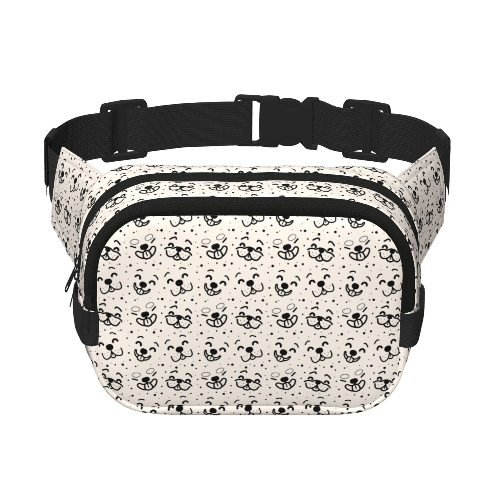 Picia DOGS FACE Print Square Double-Layer Waist Bag Mini Adjustable Waist Belt Bag Exercise Running Travel Hiking