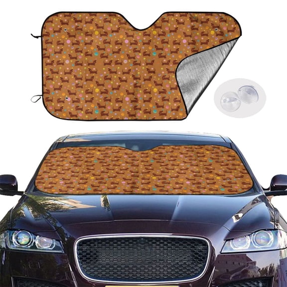 Picia Dachshund And Ball Curved Windshield Sunshade Accordion Folding Style Auto Shade for Car Truck SUV Van Blocks UV Ray Sun Visor Protector -Small