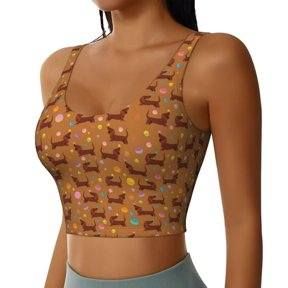 Picia Dachshund And Ball Sports Bra for Women,Padded Strappy Sports Bras Medium Support Yoga Bra with Removable Cups,Running Yoga Bra-Medium