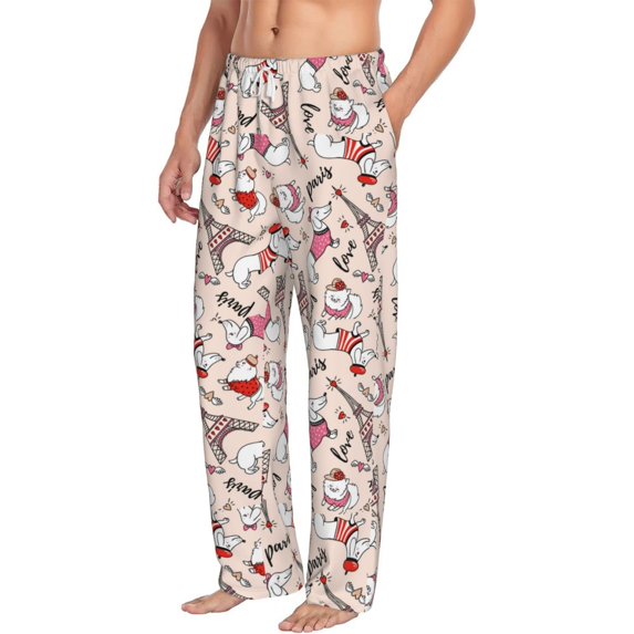 Picia Dachshund And Eiffel Tower Mens Soft Woven Cotton Elastic Waistband Sleep Pajama Pant Lounge Sleep Pant With Pockets And Drawstring-X-Large
