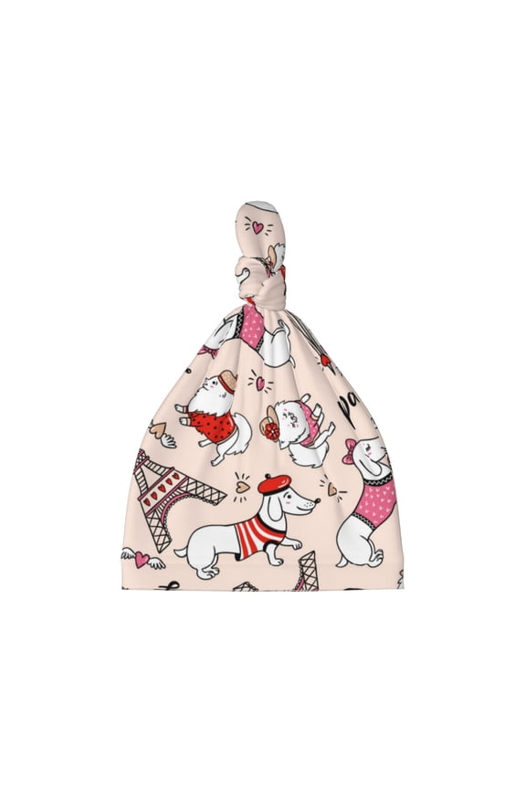 Dachshund And Eiffel Tower Printed Preemie Hats for Baby Girls Cotton Premature Knot Hats Newborn Hospital Cap Warm Knot Beanie Nicu for Preemie Girls and Boys