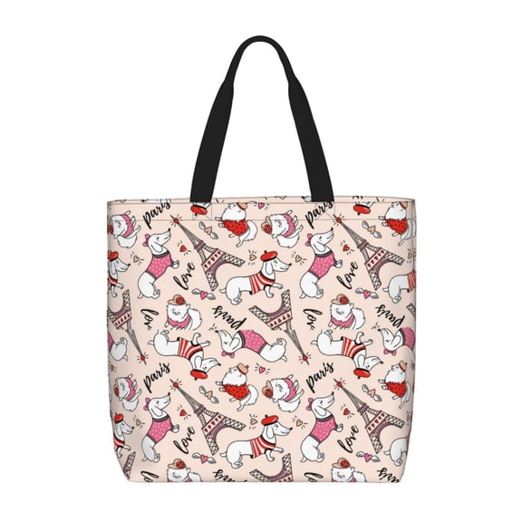 Picia Dachshund And Eiffel Tower for Tote Bag for Women with Zipper, Gym Tote with Compartments, Laptop Work Tote Nurse Dance Yoga Bag for Sport, Travel