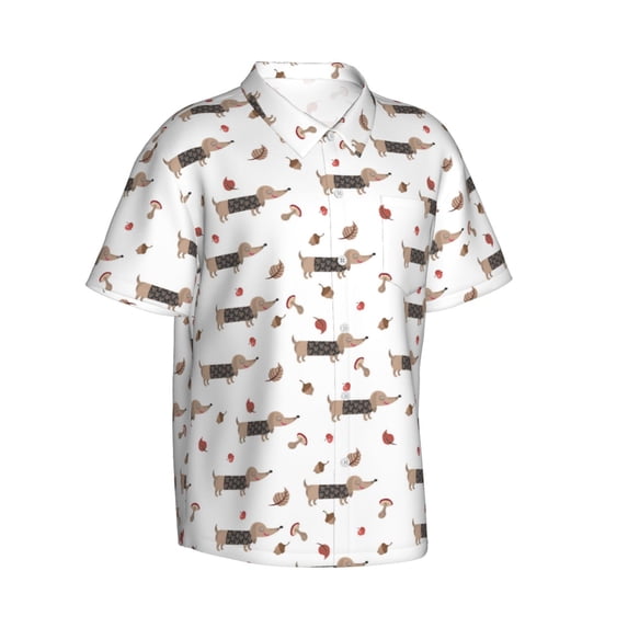 Picia Dachshund Dog Gentle Cotton Regular Fit Short Sleeve Casual Hawaiian Shirt for Men-3X-Large
