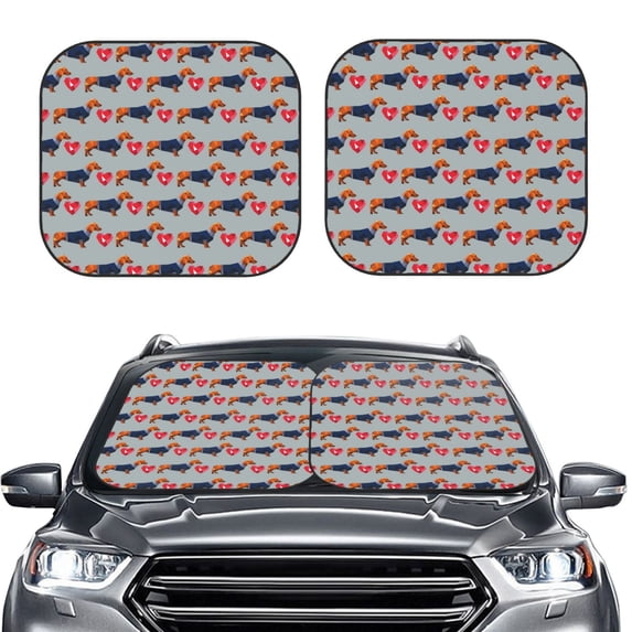 Picia Dachshund Dog Heart 2 Piece Car Windshield Sun Shade Foldable | Foldable Sun Shield for Front Window Blocks UV Rays and Keeps Your Vehicle Cool-Medium