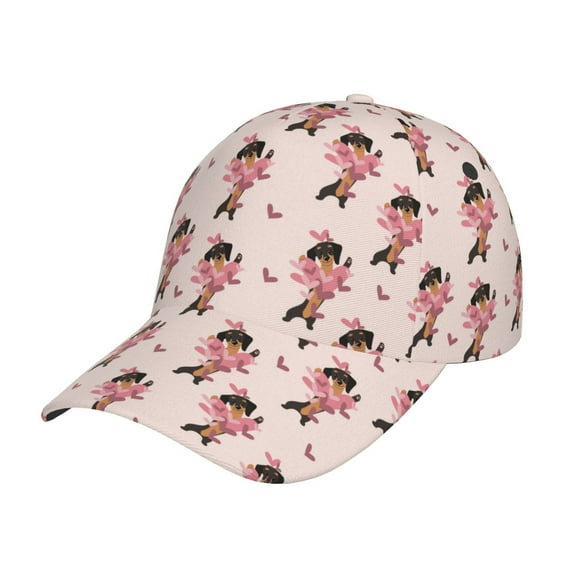Picia Dachshund Dog Heart pattern Trucker Low Profile Hat Men Women Baseball Cap Dad Hat Adjustable Unconstructed Plain Cap