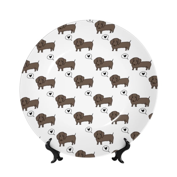 Picia Dachshund Dog Pattern Bone China Decorative Plate – Wall Decor with Stand and Adhesive, Elegant Ornament for Living Room, Office, or Entryway-6in