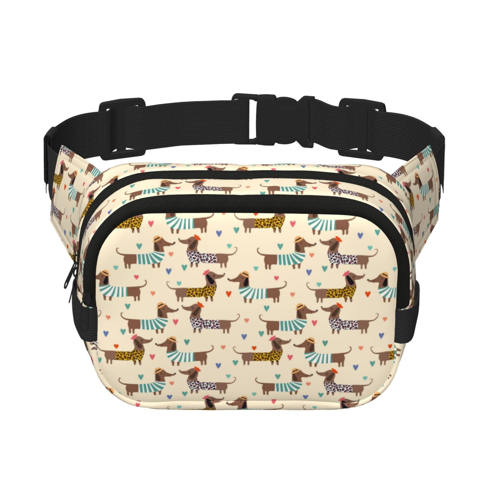 Picia Dachshund Dog Print Square Double-Layer Waist Bag Mini Adjustable Waist Belt Bag Exercise Running Travel Hiking