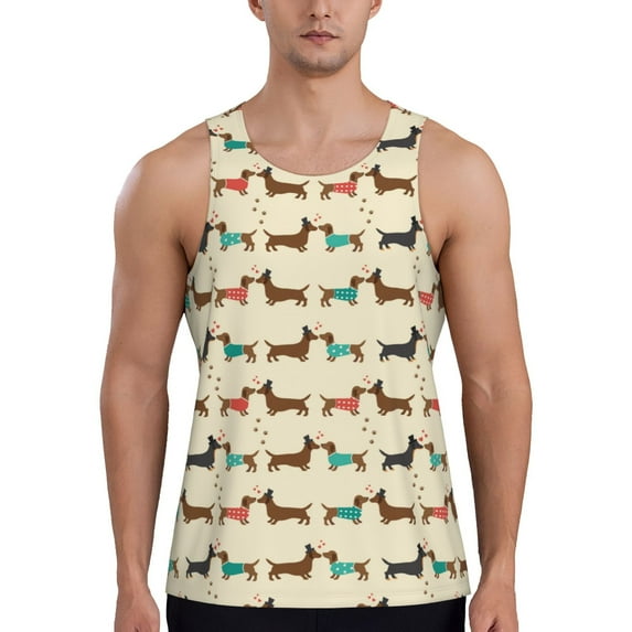 Picia Dachshund Dog Printed Men’s Performance Tank, Men's Workout Tank Top Moisture-Wicking Tank Top Muscle tee, Breathable Workout Shirt-X-Large