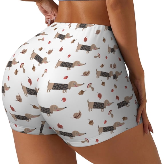 Picia Dachshund Dog Printed Workout Shorts for Women Seamless Scrunch Butt Lifting High Waisted Yoga Gym Booty Running Moisture-wicking Short Pants-Medium