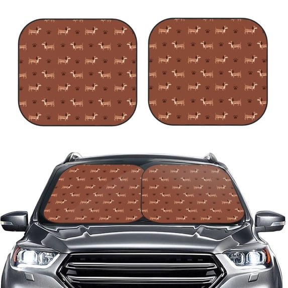 Picia Dachshund Dog Puppy 2 Piece Car Windshield Sun Shade Foldable | Foldable Sun Shield for Front Window Blocks UV Rays and Keeps Your Vehicle Cool-Medium