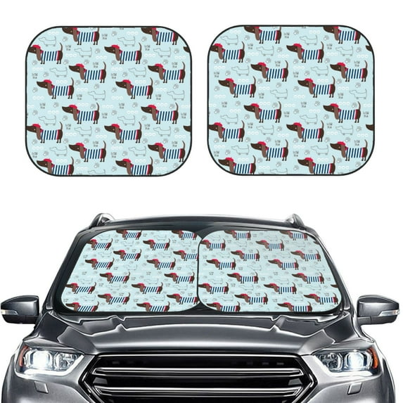 Picia Dachshund Dog Puppy 2 Piece Car Windshield Sun Shade Foldable | Foldable Sun Shield for Front Window Blocks UV Rays and Keeps Your Vehicle Cool-Medium