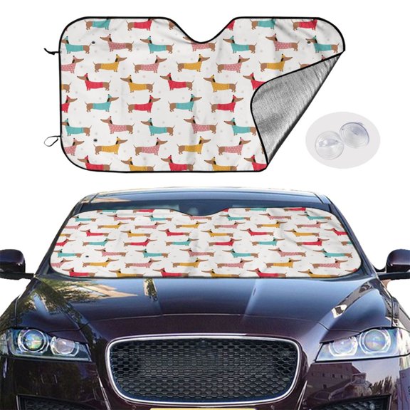 Picia Dachshund Dog Puppy Curved Windshield Sunshade Accordion Folding Style Auto Shade for Car Truck SUV Van Blocks UV Ray Sun Visor Protector -Medium