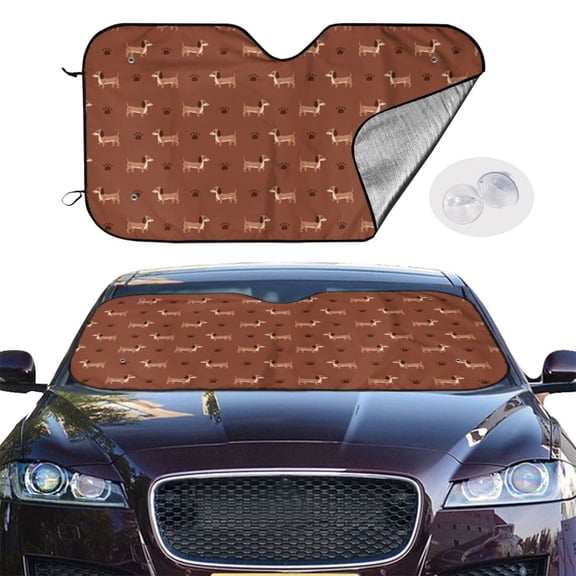 Picia Dachshund Dog Puppy Curved Windshield Sunshade Accordion Folding Style Auto Shade for Car Truck SUV Van Blocks UV Ray Sun Visor Protector -Small
