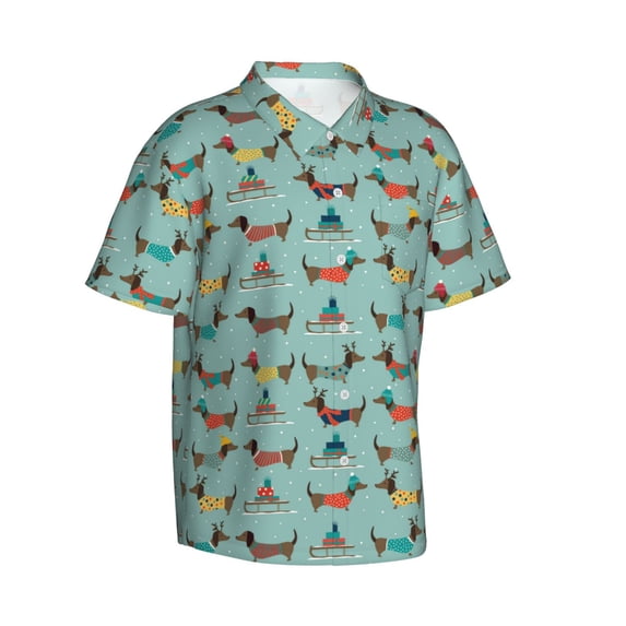 Picia Dachshund Dog Puppy Gentle Cotton Regular Fit Short Sleeve Casual Hawaiian Shirt for Men-X-Large