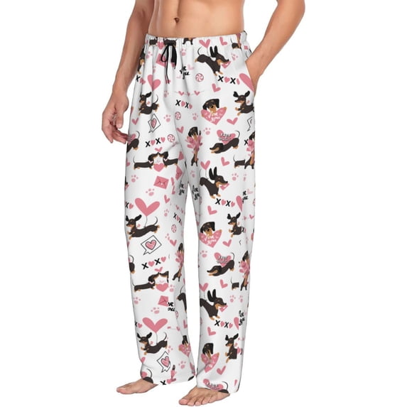 Picia Dachshund Dog Puppy Mens Soft Woven Cotton Elastic Waistband Sleep Pajama Pant Lounge Sleep Pant With Pockets And Drawstring-XX-Large