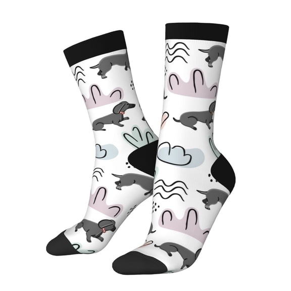 Picia Dachshund Dog Puppy Print Athletic Socks for Men & Women – Cushioned Moisture-Wicking Crew Socks for Sports, Running, and Training, Soft & Breathable Size 5-11