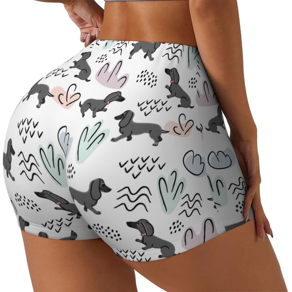 Picia Dachshund Dog Puppy Printed Workout Shorts for Women Seamless Scrunch Butt Lifting High Waisted Yoga Gym Booty Running Moisture-wicking Short Pants-Small