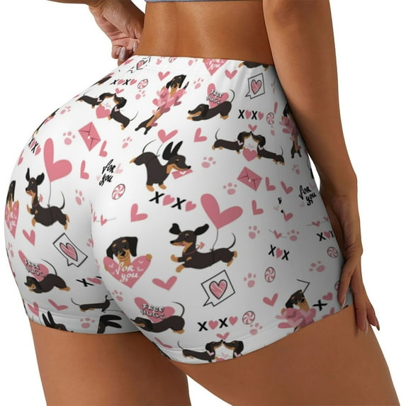 Picia Dachshund Dog Puppy Printed Workout Shorts for Women Seamless Scrunch Butt Lifting High Waisted Yoga Gym Booty Running Moisture-wicking Short Pants-Large