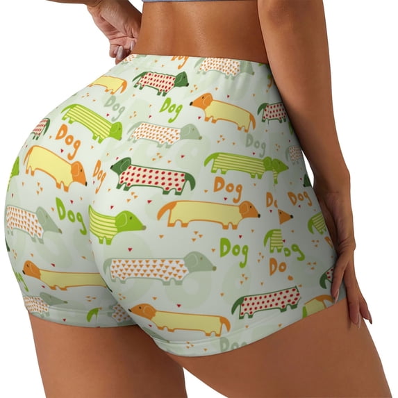 Picia Dachshund Dog Puppy Printed Workout Shorts for Women Seamless Scrunch Butt Lifting High Waisted Yoga Gym Booty Running Moisture-wicking Short Pants-X-Large