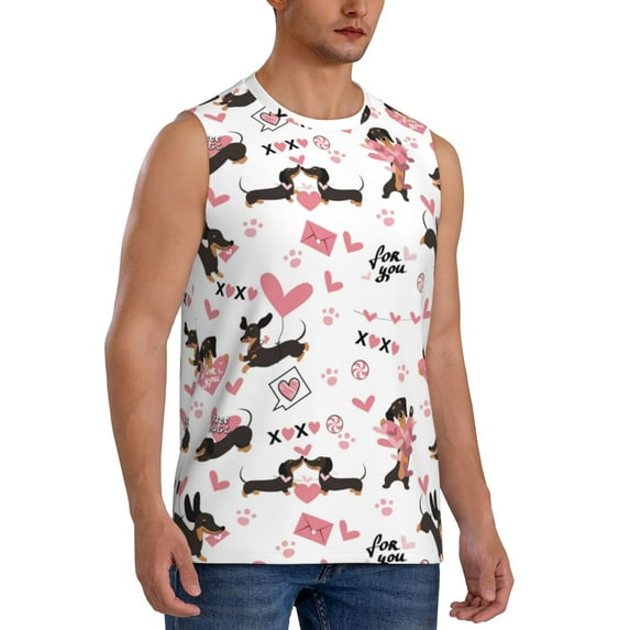 Picia Dachshund Dog Puppy mens Cotton Tank Undershirts , Moisture-wicking Ribbed Tanks, Lightweight Cotton Tank Undershirts-XX-Large