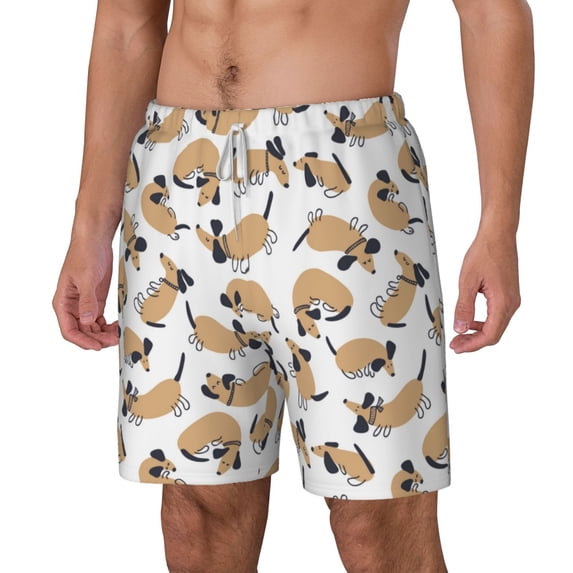 Picia Dachshund Dog Puppy pattern Mens Swim Trunks with Compression Liner Stretch Beach Shorts Quick Dry with Zipper Pockets No-Chafing Board Shorts-Medium