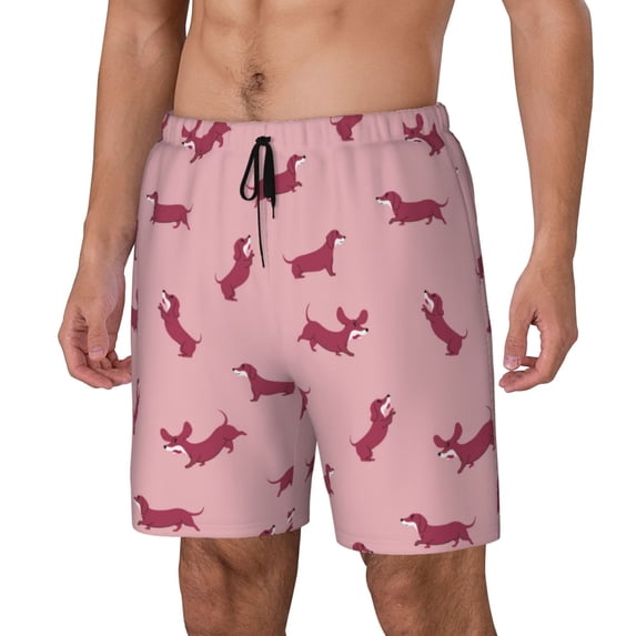 Picia Dachshund Dog Puppy pattern Mens Swim Trunks with Compression Liner Stretch Beach Shorts Quick Dry with Zipper Pockets No-Chafing Board Shorts-Medium