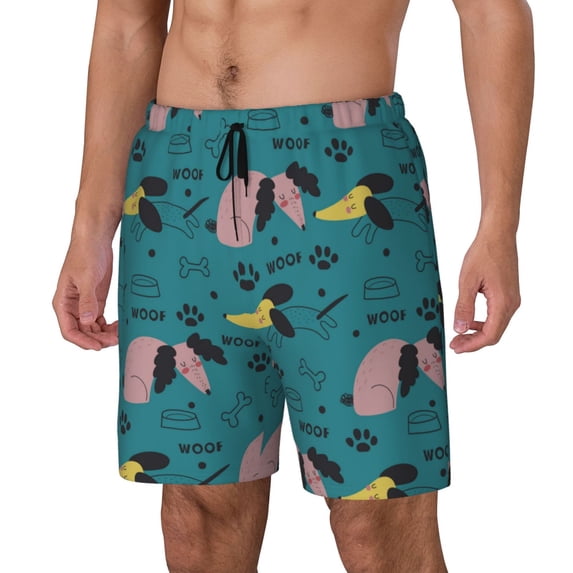 Picia Dachshund Dog pattern Mens Swim Trunks with Compression Liner Stretch Beach Shorts Quick Dry with Zipper Pockets No-Chafing Board Shorts-XX-Large