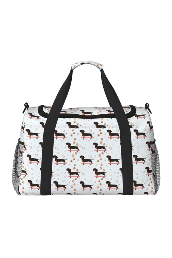 Dachshund On A Skateboard Print Travel Duffle Bag,Weekender Bags for Women with Shoe Compartment, Gym Duffel Bag with Wet Pocket, Hospital Bags for Labor and Delivery
