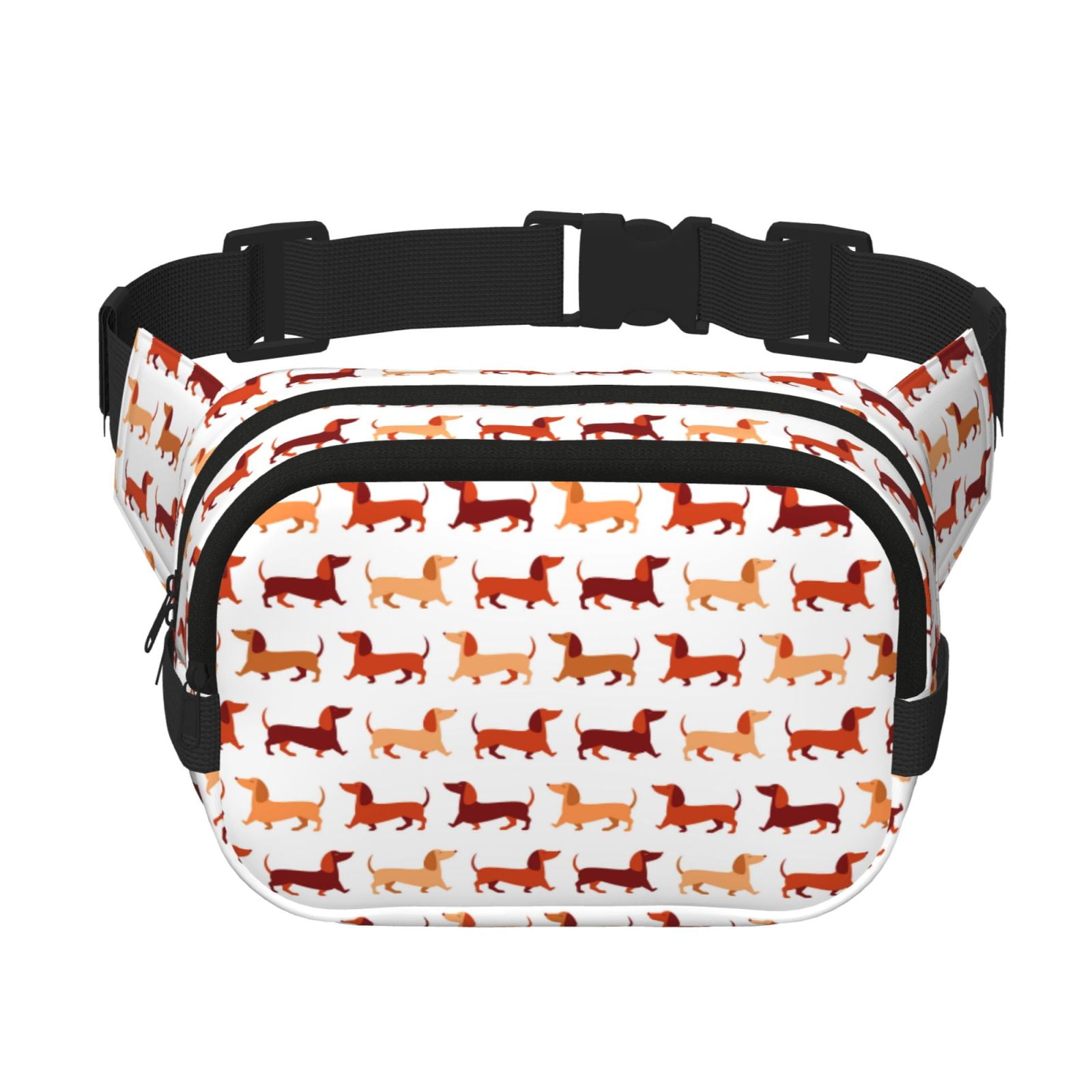 Picia Dachshund Walking Print Square Double-Layer Waist Bag Mini Adjustable Waist Belt Bag Exercise Running Travel Hiking