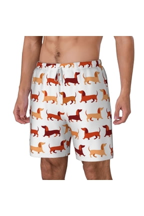 Dachshund Walking pattern Mens Swim Trunks with Compression Liner Stretch Beach Shorts Quick Dry with Zipper Pockets No-Chafing Board Shorts-Small