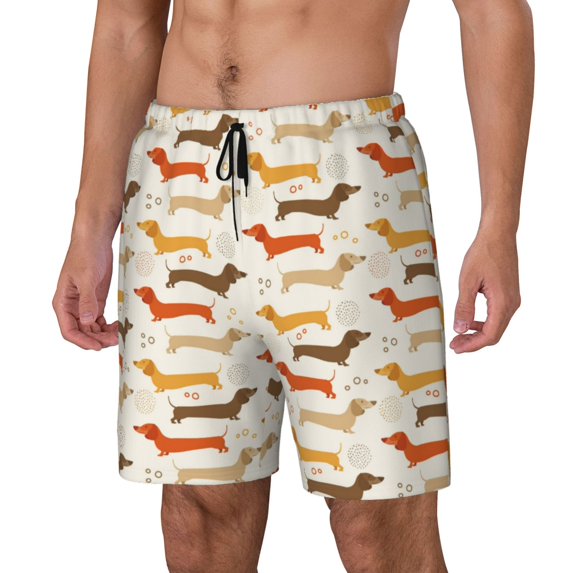 Picia Dachshund pattern Mens Swim Trunks with Compression Liner Stretch Beach Shorts Quick Dry with Zipper Pockets No-Chafing Board Shorts-XX-Large